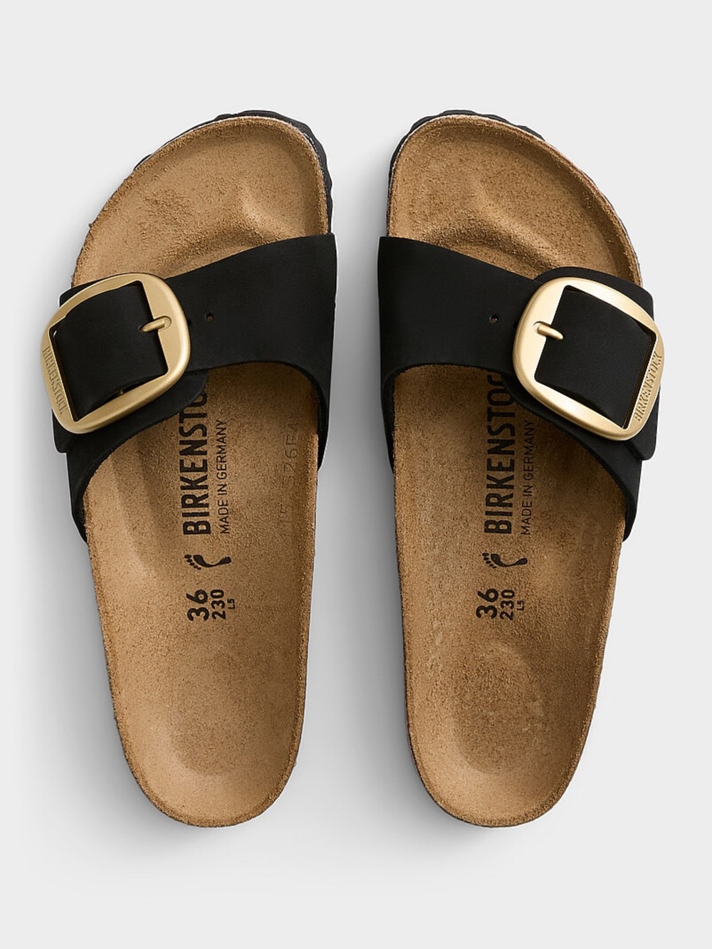 Birkenstock Size 38(7-7.5) Black Madrid Single Strap Sandals with Gold Buckle